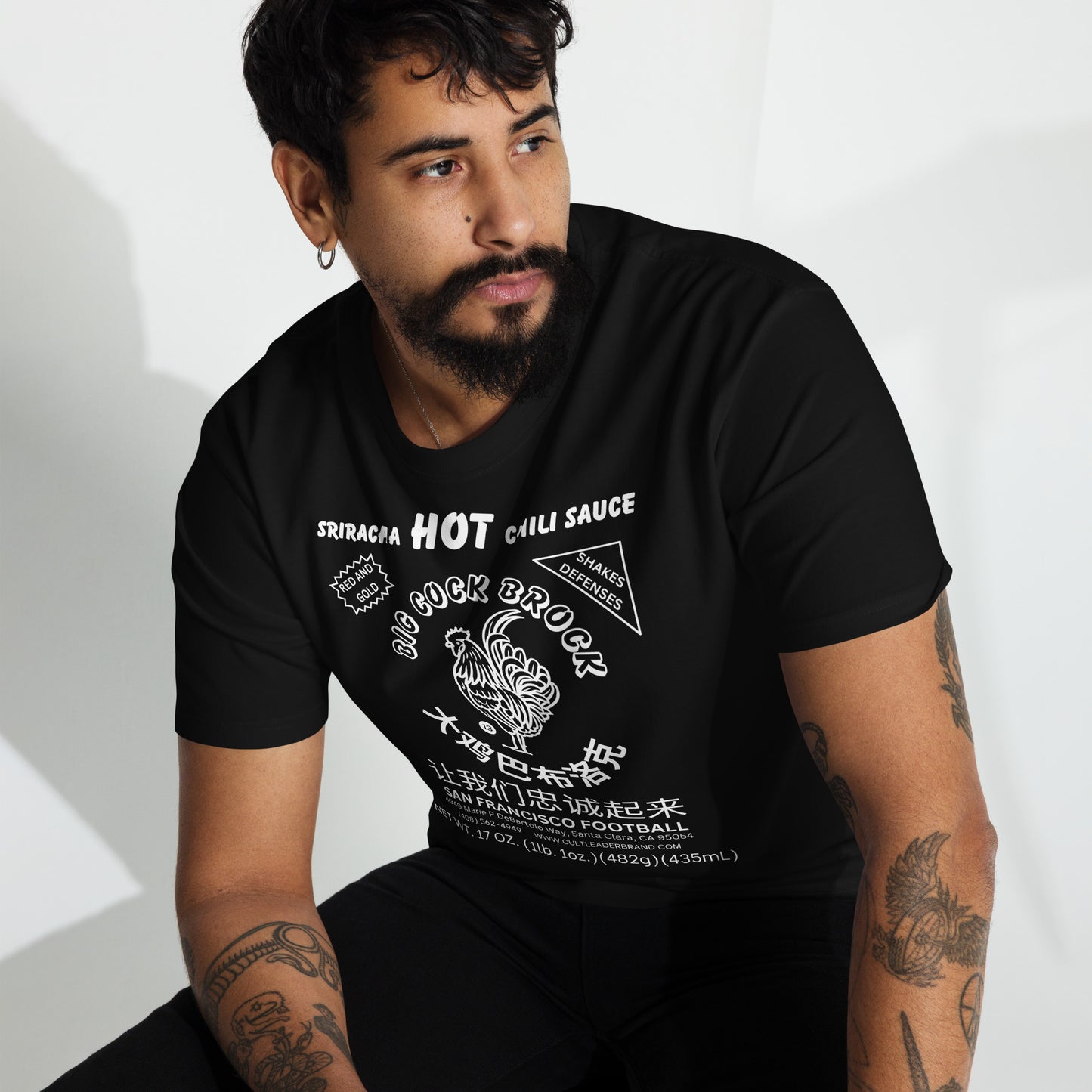 SeaFawks Cult :: Big Cock Sriracha Label Men’s premium heavyweight tee