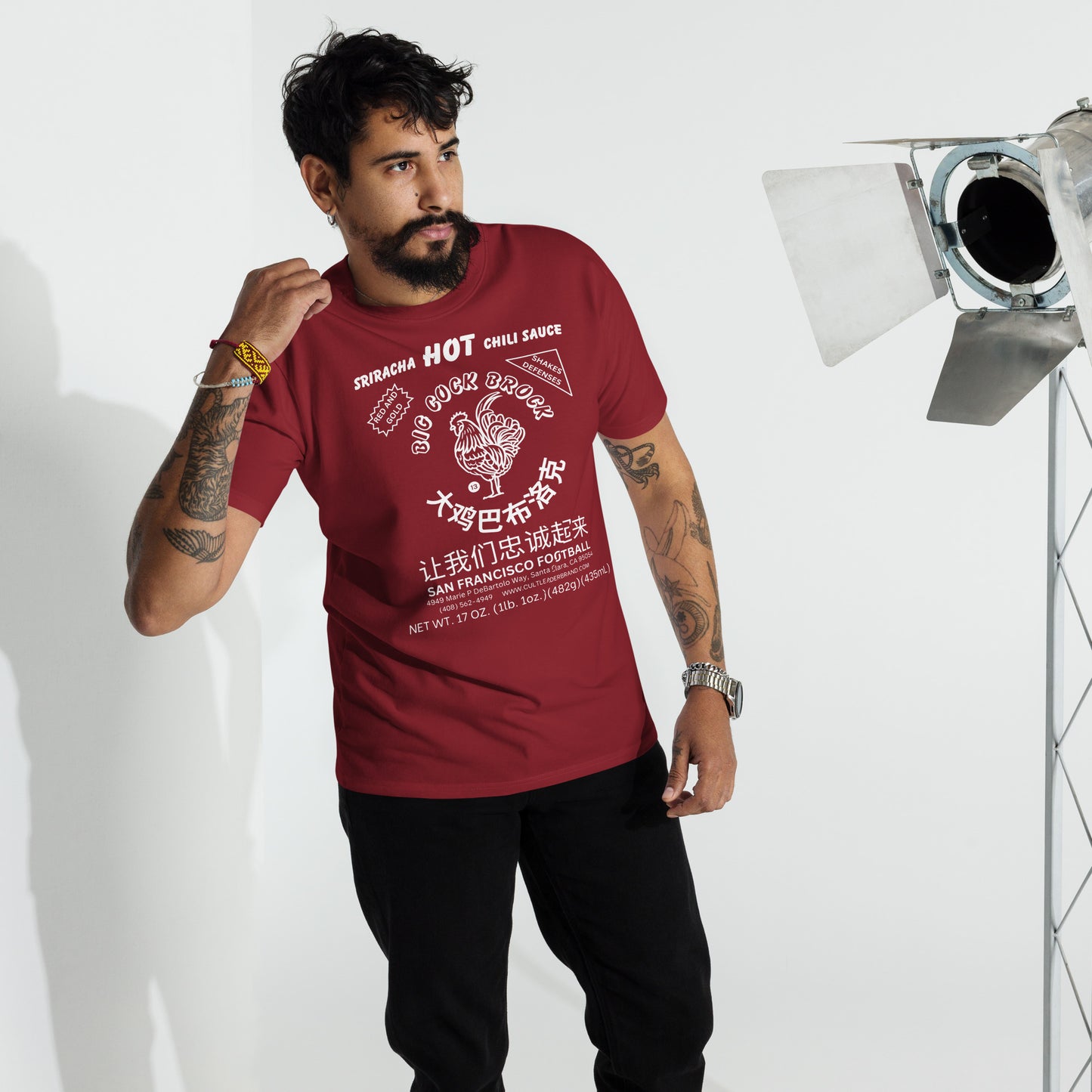 SeaFawks Cult :: Big Cock Sriracha Label Men’s premium heavyweight tee