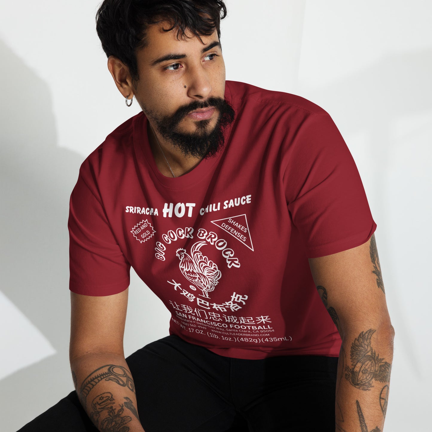 SeaFawks Cult :: Big Cock Sriracha Label Men’s premium heavyweight tee