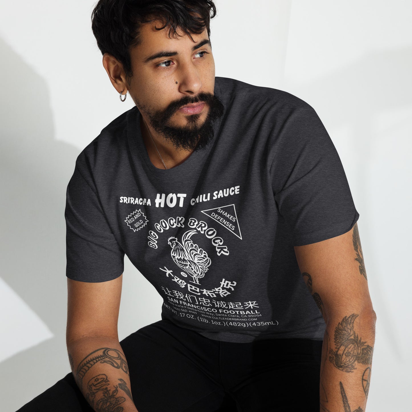 SeaFawks Cult :: Big Cock Sriracha Label Men’s premium heavyweight tee