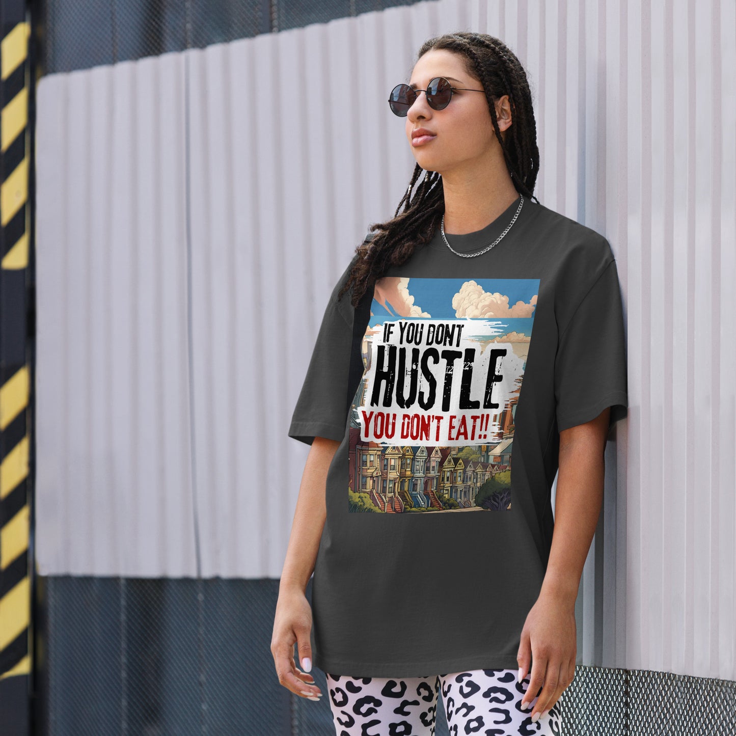 If You Don't Hustle You Don't East SFC Oversized faded t-shirt