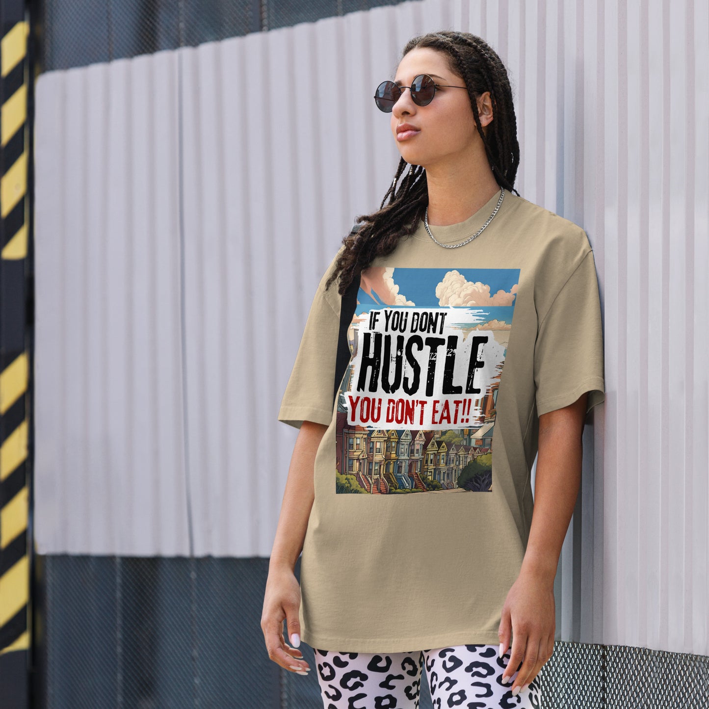 If You Don't Hustle You Don't East SFC Oversized faded t-shirt